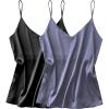 Ekouaer Satin Tank Tops for Women Silk Camisole Tops 2 Pack V Neck Spaghetti Strap Blouse Soft Dressy Camisole(Black/Grey)