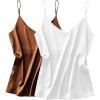 Ekouaer Satin Tank Tops for Women Silk Camisole Tops 2 Pack V Neck Spaghetti Strap Blouse Soft Dressy Camisole(Camel/White)