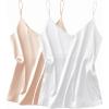 Ekouaer Satin Tank Tops for Women Silk Camisole Tops 2 Pack V Neck Spaghetti Strap Blouse Soft Dressy Camisole(Champagne/White)