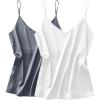 Ekouaer Satin Tank Tops for Women Silk Camisole Tops 2 Pack V Neck Spaghetti Strap Blouse Soft Dressy Camisole(Grey/White)