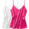 Ekouaer Satin Tank Tops for Women Silk Camisole Tops 2 Pack V Neck Spaghetti Strap Blouse Soft Dressy Camisole(Rose Red/White)