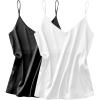 Ekouaer Satin Tank Tops for Women Silk Camisole Tops 2 Pack V Neck Spaghetti Strap Blouse Soft Dressy Camisole(White/Black)