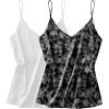 Ekouaer Satin Tank Tops for Women Silk Camisole Tops 2 Pack V Neck Spaghetti Strap Blouse Soft Dressy Camisole(White/Black Flower Print)