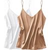 Ekouaer Satin Tank Tops for Women Silk Camisole Tops 2 Pack V Neck Spaghetti Strap Blouse Soft Dressy Camisole(White/Khaki)