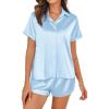Ekouaer Silk Pajamas for Women Short Sleeve Satin Pajama Set 2 Piece Button Down Loungewear S-XXL(Baby Blue)