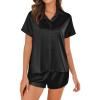 Ekouaer Silk Pajamas for Women Short Sleeve Satin Pajama Set 2 Piece Button Down Loungewear S-XXL(Black)