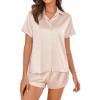 Ekouaer Silk Pajamas for Women Short Sleeve Satin Pajama Set 2 Piece Button Down Loungewear S-XXL(Champagne)