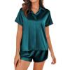 Ekouaer Silk Pajamas for Women Short Sleeve Satin Pajama Set 2 Piece Button Down Loungewear S-XXL(Dark Green)