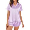 Ekouaer Silk Pajamas for Women Short Sleeve Satin Pajama Set 2 Piece Button Down Loungewear S-XXL(Lavender)