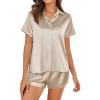 Ekouaer Silk Pajamas for Women Short Sleeve Satin Pajama Set 2 Piece Button Down Loungewear S-XXL(Light Coffee)