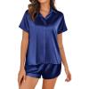 Ekouaer Silk Pajamas for Women Short Sleeve Satin Pajama Set 2 Piece Button Down Loungewear S-XXL(Navy Blue)