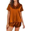 Ekouaer Silk Pajamas for Women Short Sleeve Satin Pajama Set 2 Piece Button Down Loungewear S-XXL(Orange)