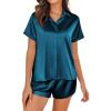 Ekouaer Silk Pajamas for Women Short Sleeve Satin Pajama Set 2 Piece Button Down Loungewear S-XXL(Peacock Blue)