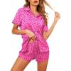 Ekouaer Silk Pajamas for Women Short Sleeve Satin Pajama Set 2 Piece Button Down Loungewear S-XXL(Pink Leopard)