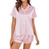 Ekouaer Silk Pajamas for Women Short Sleeve Satin Pajama Set 2 Piece Button Down Loungewear S-XXL(Pink Stripe)