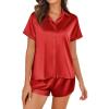 Ekouaer Silk Pajamas for Women Short Sleeve Satin Pajama Set 2 Piece Button Down Loungewear S-XXL(Red)