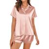 Ekouaer Silk Pajamas for Women Short Sleeve Satin Pajama Set 2 Piece Button Down Loungewear S-XXL(Rose Golden)