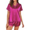 Ekouaer Silk Pajamas for Women Short Sleeve Satin Pajama Set 2 Piece Button Down Loungewear S-XXL(Rose Red)
