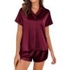 Ekouaer Silk Pajamas for Women Short Sleeve Satin Pajama Set 2 Piece Button Down Loungewear S-XXL(Wine Red)