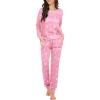 Ekouaer Womens Jogger Pajama Sets Long Sleeve Sleepwear Round Neck Nightwear Soft Pjs Lounge Sets with Pockets(Pink White Star)