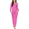Ekouaer Womens Jogger Pajama Sets Long Sleeve Sleepwear Round Neck Nightwear Soft Pjs Lounge Sets with Pockets(Rose Red Leopard Print)
