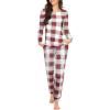 Ekouaer Womens Jogger Pajama Sets Long Sleeve Sleepwear Round Neck Nightwear Soft Pjs Lounge Sets with Pockets(White Red Green Plaid)