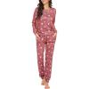 Ekouaer Womens Jogger Pajama Sets Long Sleeve Sleepwear Round Neck Nightwear Soft Pjs Lounge Sets with Pockets(Wine Red White Star)