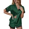 Ekouaer Womens Lace Satin Pajama Set Button Down Pj Shorts Set Bridesmaids Getting Ready Outfits Casual Sleepwear XS-XXL(Bright Green)