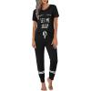 Ekouaer Womens Pajamas Set 2 Piece Lounge Pj Set Short Sleeve Sleepwear Tops with Joggers Pants Loungewear Print Nightwear(Black 2)