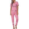 Ekouaer Womens Pajamas Set 2 Piece Lounge Pj Set Short Sleeve Sleepwear Tops with Joggers Pants Loungewear Print Nightwear(Dark Pink)