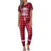 Ekouaer Womens Pajamas Set 2 Piece Lounge Pj Set Short Sleeve Sleepwear Tops with Joggers Pants Loungewear Print Nightwear(Pattern1-red Plaid)