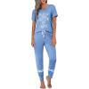 Ekouaer Womens Pajamas Set 2 Piece Lounge Pj Set Short Sleeve Sleepwear Tops with Joggers Pants Loungewear Print Nightwear(Sky Blue)