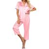 Ekouaer Womens Satin Pajamas Silk Capri Pjs 2 Piece Lounge Sets Short Sleeve Button Down Sleepwear(Veiled Rose)