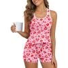 Ekouaer Womens Tank Top Pajama Set Comfy Sleeveless Sleepwear Racerback Cami and Shorts Pjs 2 Piece Summer Loungewear(Leopard Heart)