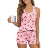 Ekouaer Womens Tank Top Pajama Set Comfy Sleeveless Sleepwear Racerback Cami and Shorts Pjs 2 Piece Summer Loungewear(Pink Cherry)