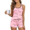 Ekouaer Womens Tank Top Pajama Set Comfy Sleeveless Sleepwear Racerback Cami and Shorts Pjs 2 Piece Summer Loungewear(Pink Love)