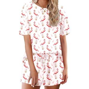 Ekouaer Cotton Pajamas Set for Womens Soft Short Sleeve Lounge Set Shorts Sleepwear Set 2 Piece Pjs Sets(Flamingo)