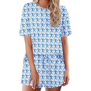 Ekouaer Cotton Pajamas Set for Womens Soft Short Sleeve Lounge Set Shorts Sleepwear Set 2 Piece Pjs Sets(Monkey)