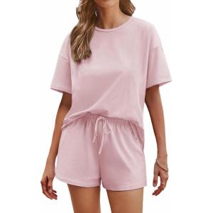 Ekouaer Cotton Pajamas Set for Womens Soft Short Sleeve Lounge Set Shorts Sleepwear Set 2 Piece Pjs Sets(Pink)