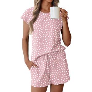 Ekouaer Cotton Pajamas for Women Set 2 Piece Cap Sleeve Pjs Shorts Set Lounge Sets Sleepwear S-XXL(Polka Dots)