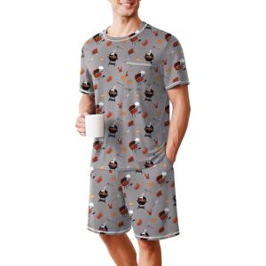 Ekouaer Men’s Pajamas Set Casual Short Sleeve Shirts and Shorts Soft 2 Piece Loungewear With Pockets(Bbq)