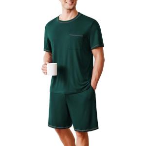 Ekouaer Men’s Pajamas Set Casual Short Sleeve Shirts and Shorts Soft 2 Piece Loungewear With Pockets(Green)