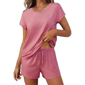 Ekouaer Women 2 Piece Pajamas Set Short Sleeve Comfy Lounge Set Round Neck Tops and Shorts Pjs with Pockets(Gray Purple)