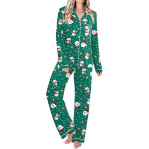 Ekouaer Womens Classic Sleepwear Long Pajama Set S-XXL(Christmas Green)
