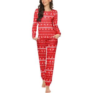 Ekouaer Womens Jogger Pajama Sets Long Sleeve Sleepwear Round Neck Nightwear Soft Pjs Lounge Sets with Pockets(Christmas Red)