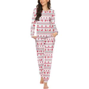 Ekouaer Womens Jogger Pajama Sets Long Sleeve Sleepwear Round Neck Nightwear Soft Pjs Lounge Sets with Pockets(Christmas Red and White)