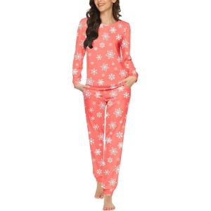 Ekouaer Womens Jogger Pajama Sets Long Sleeve Sleepwear Round Neck Nightwear Soft Pjs Lounge Sets with Pockets(Pink Snowflake)