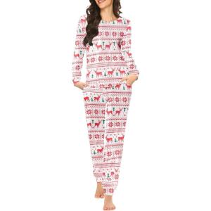 Ekouaer Womens Jogger Pajama Sets Long Sleeve Sleepwear Round Neck Nightwear Soft Pjs Lounge Sets with Pockets(Red Elk Chrismas)