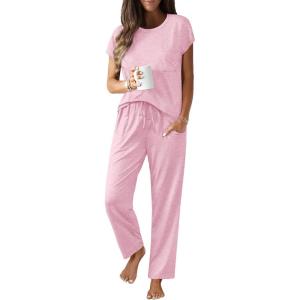 Ekouaer Womens Pajama Sets Cap Sleeve Sleepwear Tops and Long Pants Comfy Pjs 2 Piece Lounge Set with Pockets S-XXL(Light Pink)