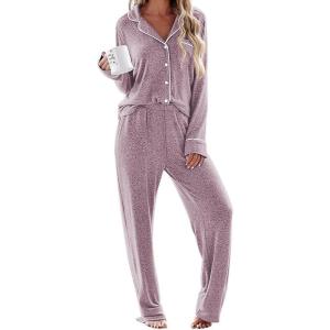 Ekouaer Women’s Pajama Sets Long Sleeve Sleepwear Comfy Button Down Nightwear Long Pants Pjs Lounge Set with Pockets S-XXL(Light Purple)